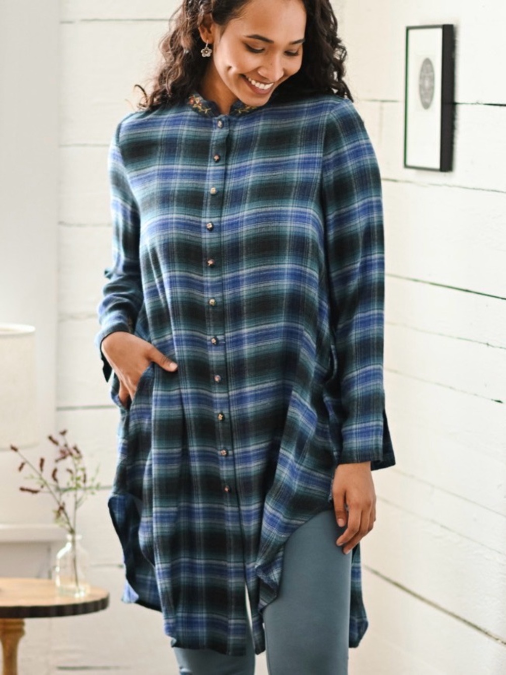 April Cornell Medium Windsor Check Tunic Top ~ Peasant Cottagecore Plaid